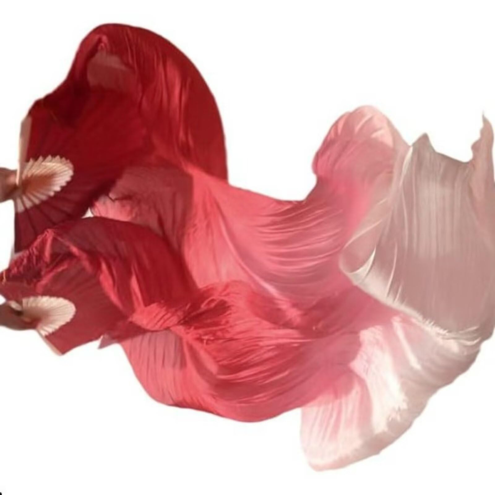 1 Paire de voiles éventails de Danse Orientale en Imitation Soie pour Femme, 1,5 m, Fait Main, Longs voiles en Bambou pour Spectacles, Main Gauche et Main Droite, dégradé de Rouge.
