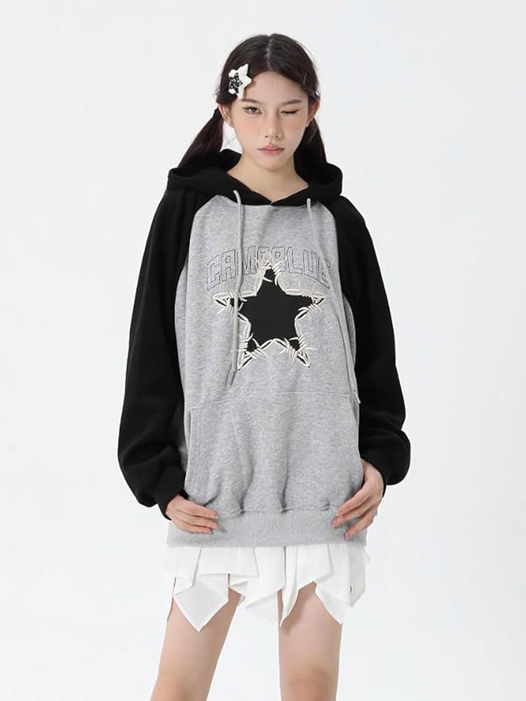 Star Hoodies Y2K Oversized Patchwork Zip Up Sweatshirts Grunge