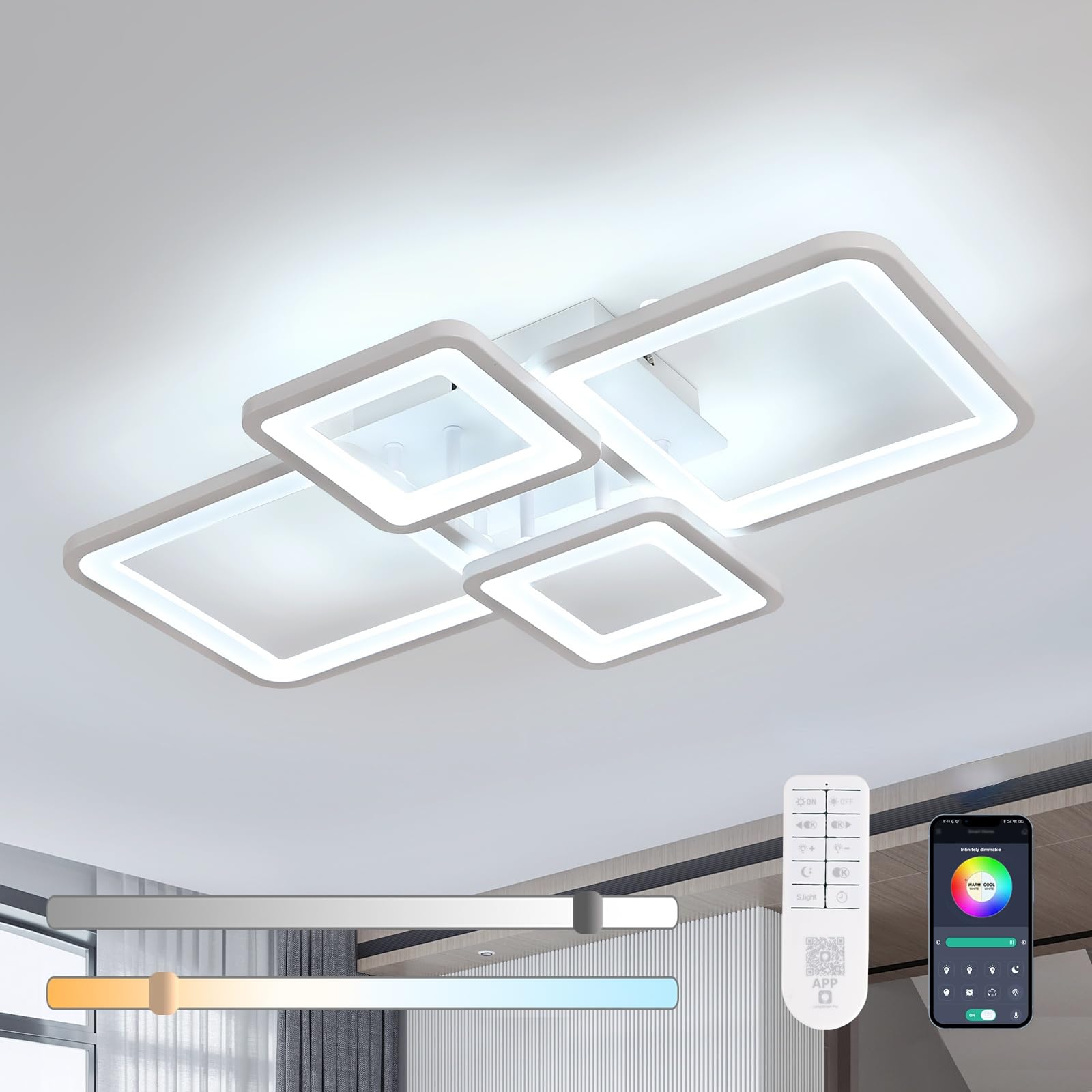 Mckalen LED Ceiling Light Black, 56W 6300LM Modern Ceiling Lamp Square Design, Acrylic LED Chandelier for Living Room Kitchen Bedroom Dining Room Office, 6500K Cold White — image 1