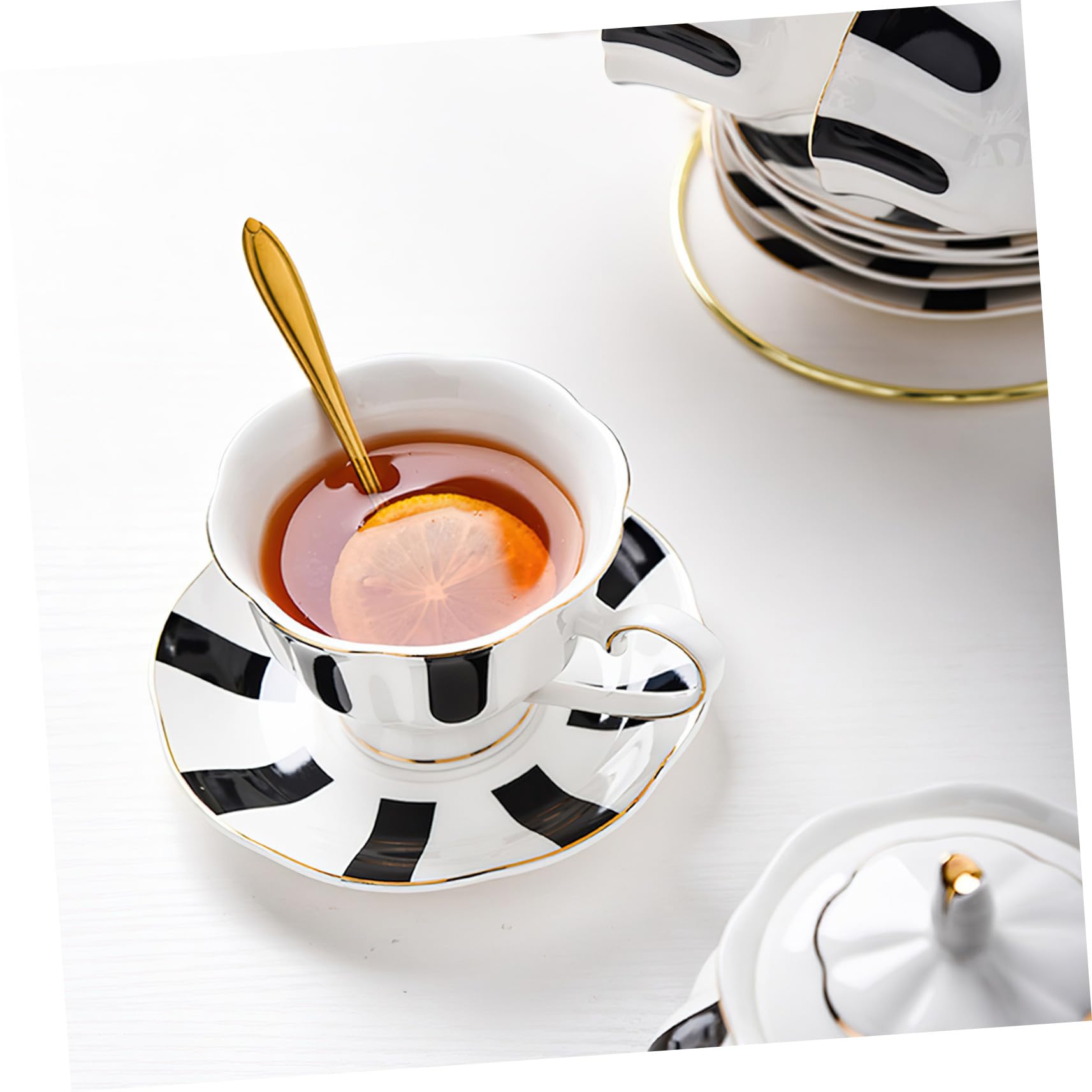 Tasse à Café Soucoupe à Pois, Lot de 1 Set de Set, Céramique Noire
