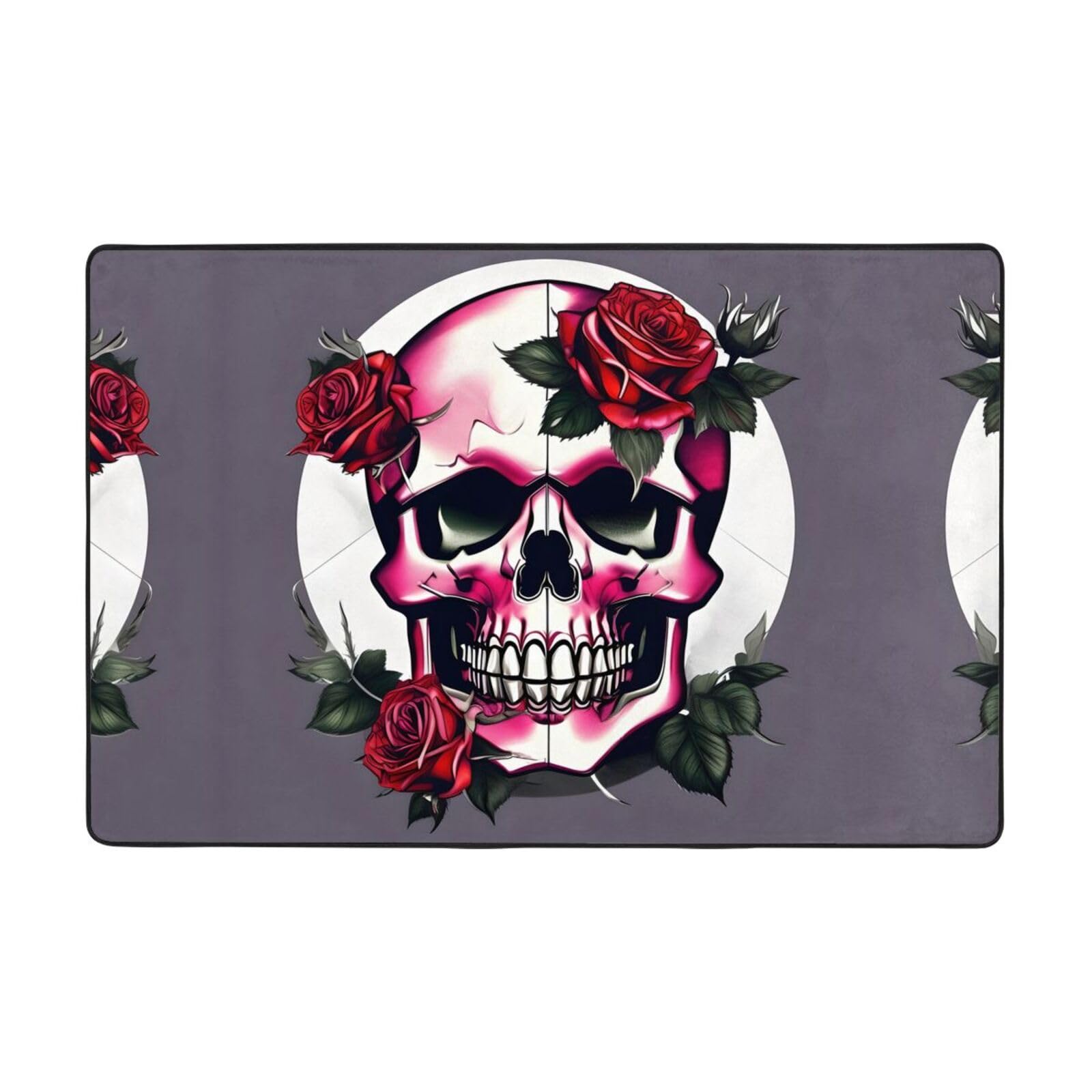 Tapis imprimé rose tête de mort au toucher velours super doux pour une décoration de maison originale