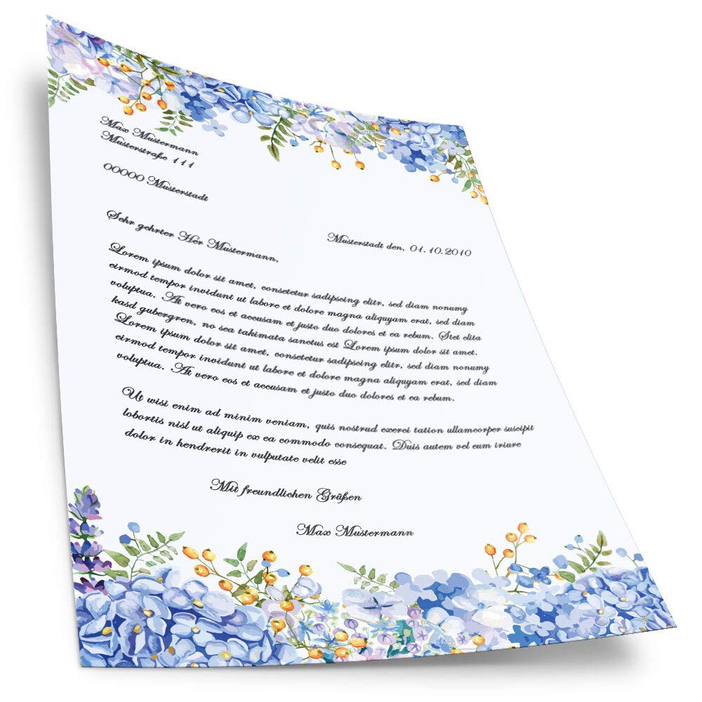 ORTENSIE BLU Carta da Lettera Decorata A4 20 Fogli
