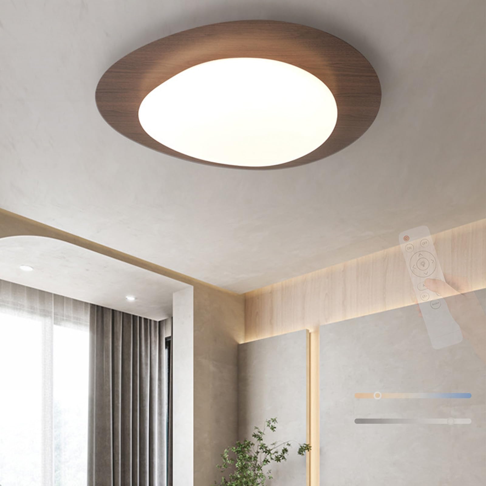 Plafonnier LED dimmable bois foncé 30cm moderne à télécommande - 8