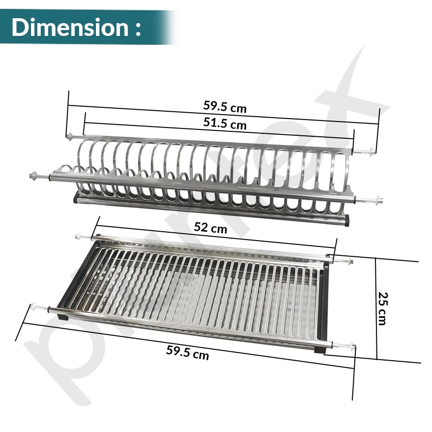 Image of Plantex Stainless Steel Plate Stand with Drainer Tray /600mm GTPT Tray for Kitchen Cabinet /Dish Rack /Kitchen Organizer for Quick Drying and Storage - Set of 3 Pcs (Chrome)