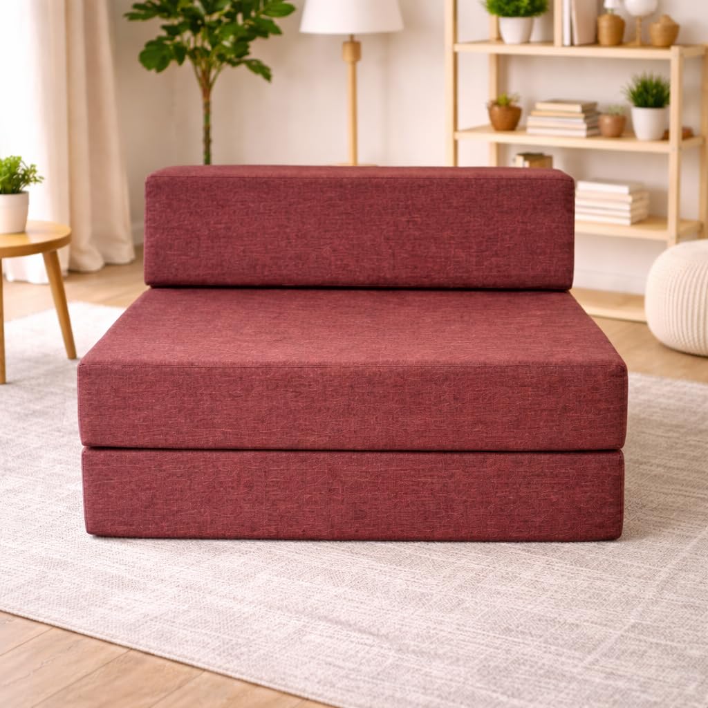 Double Seater Foldable Sofa Cum Bed | 4x6 Feet Jute Fabric Sofa Bed with Washable Cover | Ideal for Home & Office Guests|Copper.-image-18