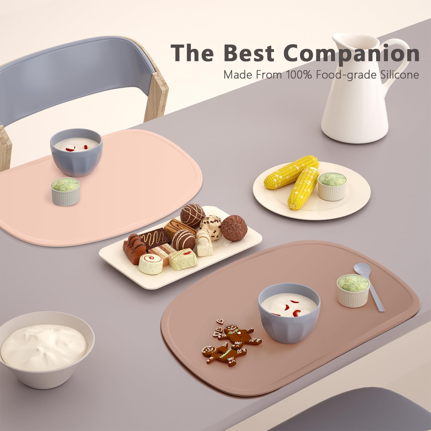 Cuddle Campus Juego de 3 manteles individuales de silicona con bordes elevados para niños, niños pequeños, bebés, tapete antideslizante para mesa de comedor, tapete de alimentación para bebés, juego
