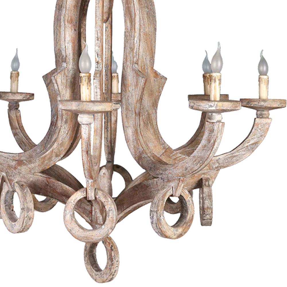 Für Woh,E14 Elegante Shabby Chic Holz Während Lighting Bauernhaus Deckenleuchten Kreative Schnitzerei Holzschnitzerei Kronleuchter,Rustikalen Vintage Einstellbar Kerze Kronleuchter-Retro,Um altes weiß