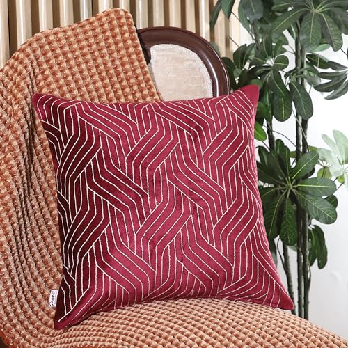 Image of Home - The Best is for You Burgundy Velvet Embroidered Cushion Cover | Pack of 2, 18x18 Inch