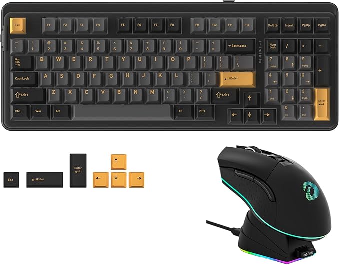 DAREU Teclado y mouse inalámbricos: mouse inalámbrico para juegos EM901X y combinación de teclado mecánico RGB inalámbrico para juegos EK98PRO DAREU Teclado y mouse inalámbricos: mouse inalámbrico para juegos EM901X y combinación de teclado mecánico RGB inalámbrico para juegos EK98PRO