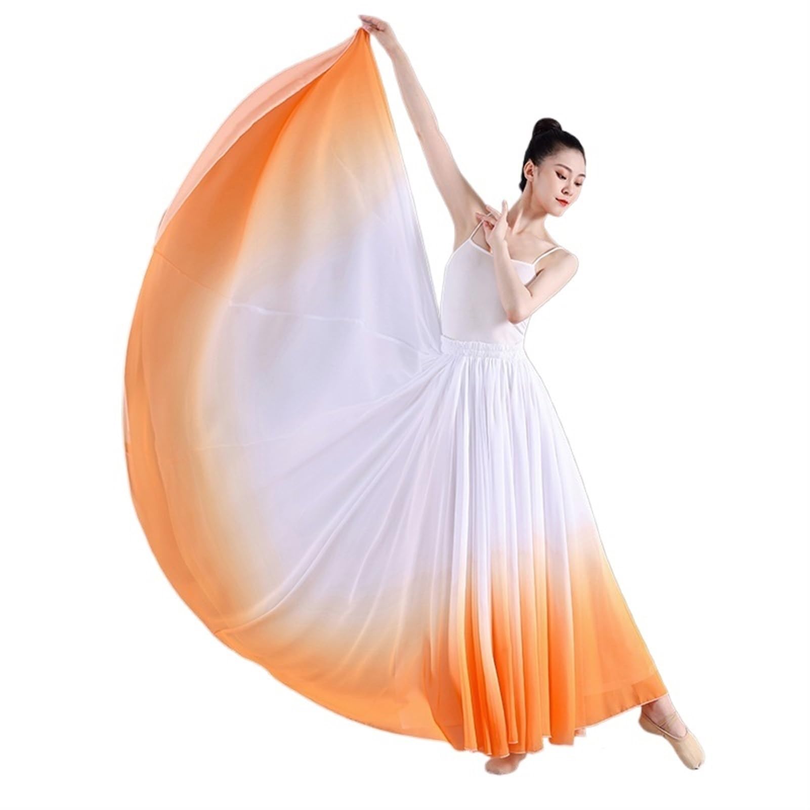 Lphfdcs Women's Orange Chiffon Dance Dress Classical Dance Skirts Practice Costume 720 Degree Gradient Gauze Chiffon Elegant Performance Half Dress Classic Style Dance Dress(,85Cm (540 Degrees))