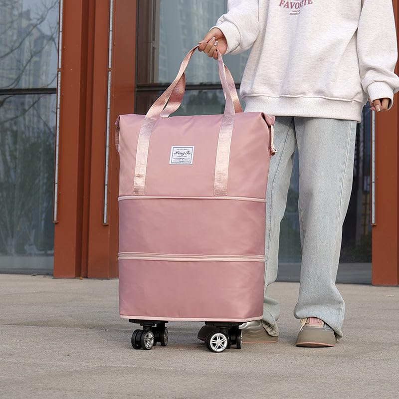 Image of Yatee Foldable Trolley Travel Bag with Wheels for Women & Men, Expandable Rolling Duffel Bag, Large Capacity Lightweight Luggage, Waterproof Carry Tote with Detachable Wheels for Travel