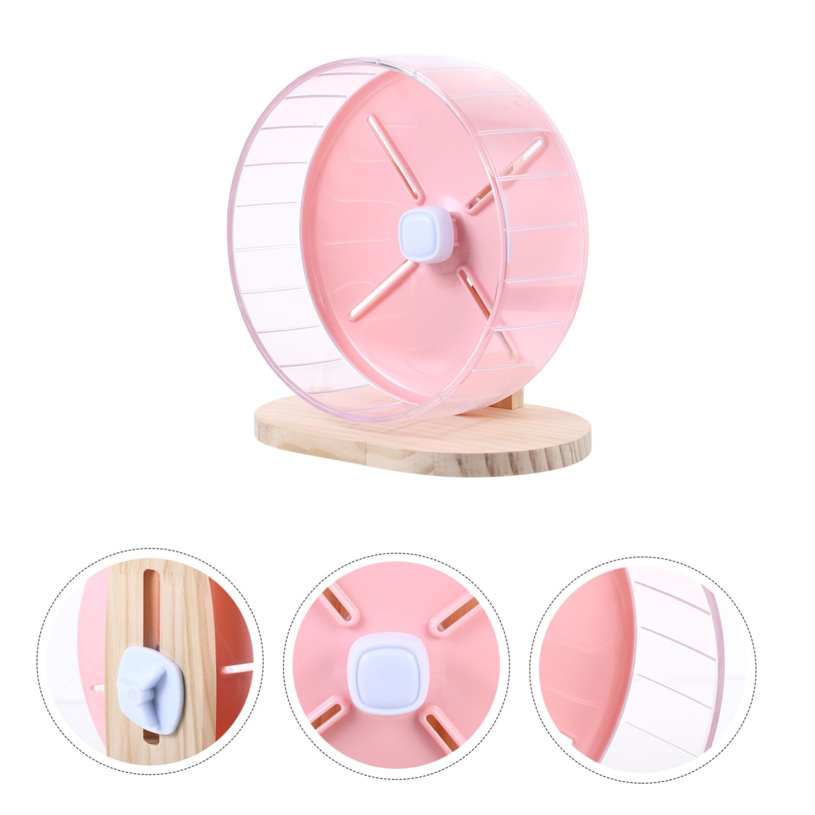 SHINEOFI Rueda Silenciosa para Ejercicio de Hámster y Chinchilla con Base de Madera Accesorio para Jaula de Pequeños Roedores y Erizos Color Rosa
