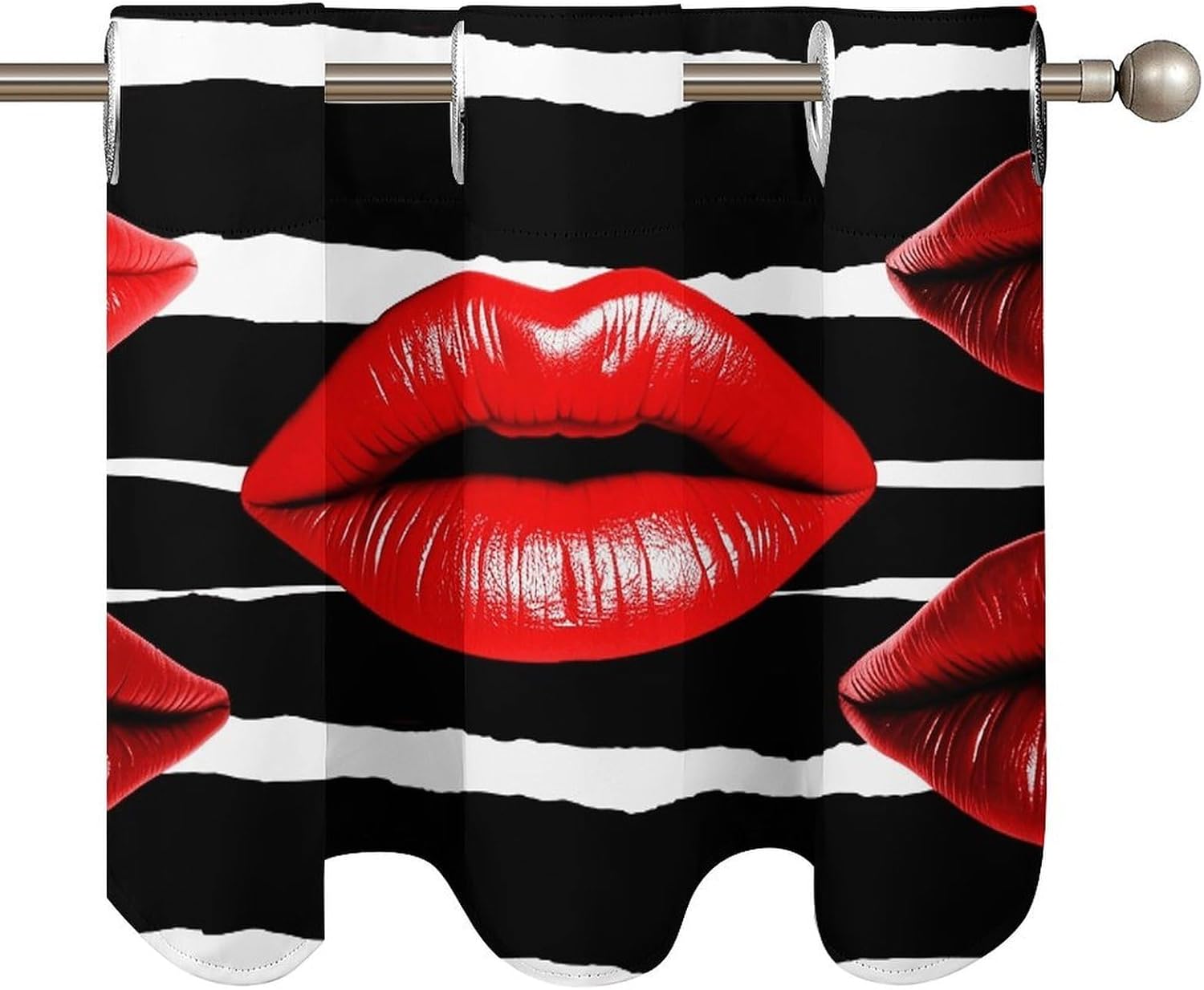Red Lips Kiss 2 Pack Valance Curtains Window Treatments. Adjustable Curtain with Rod Pocket.Cafe Curtains is Half Curtains for Privacy Decorative 52x18.1 Inch.