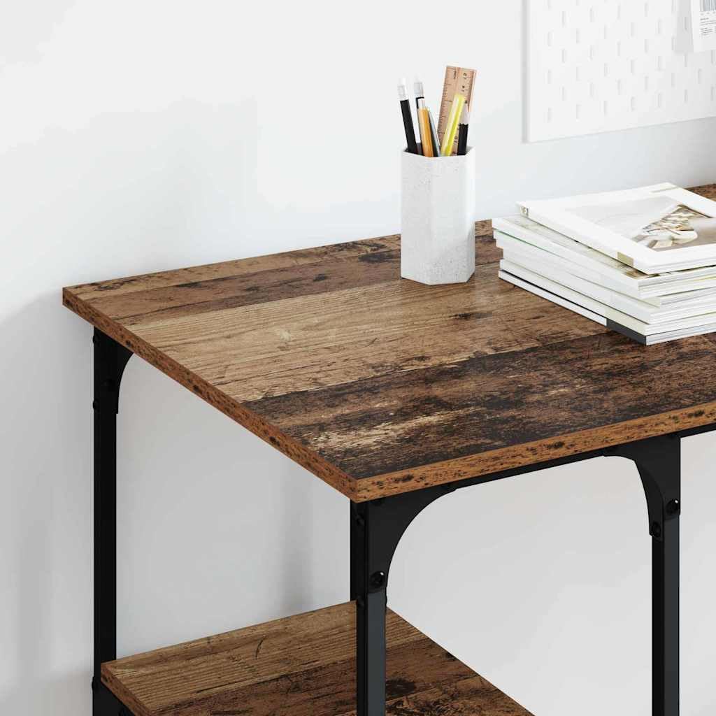 Scrivania con mensola in legno anticato, 140 x 50 x 75 cm, struttura in metallo, stabile, per ufficio, casa, ufficio, con spazio e ripiano per computer, PC, laptop, monitor da gioco