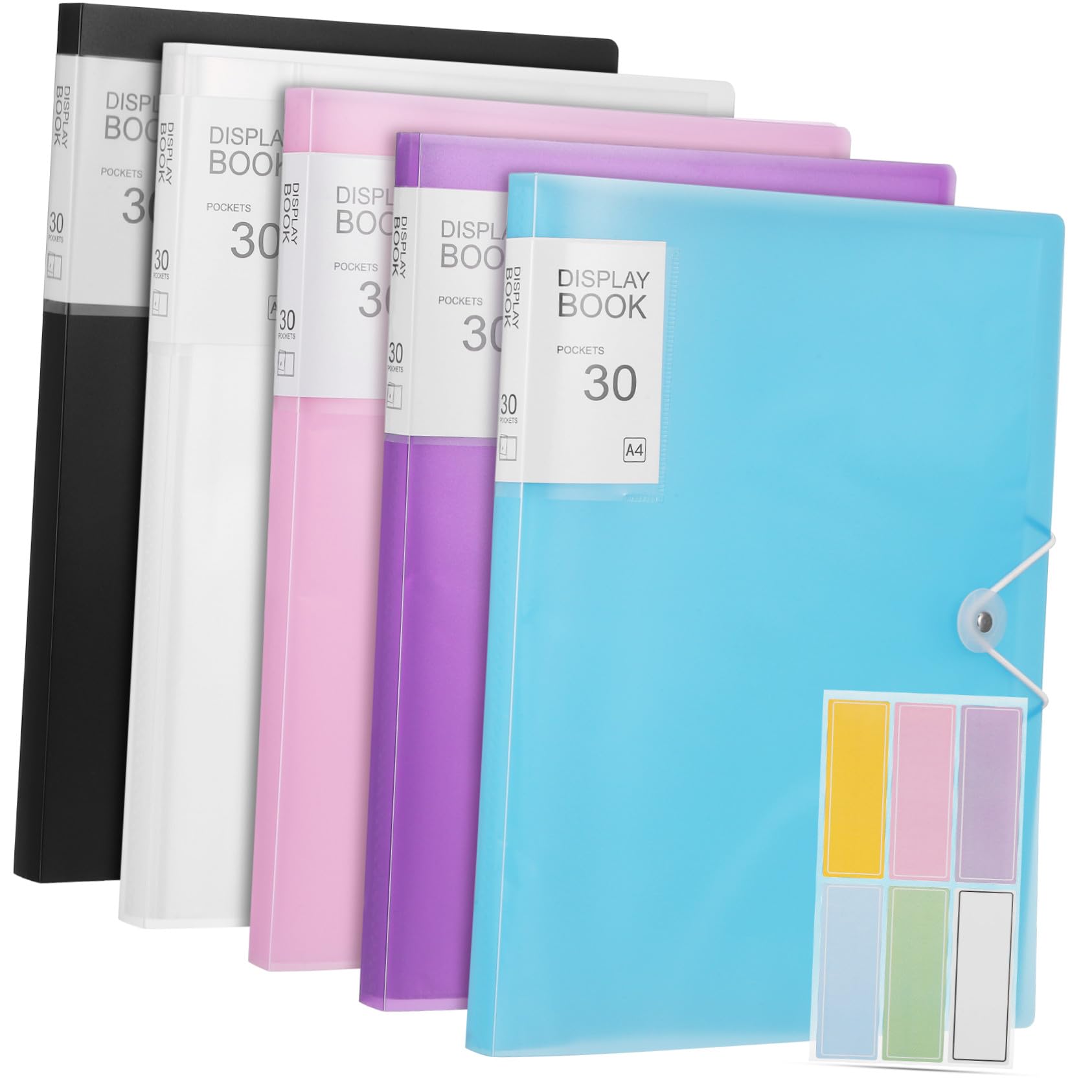 Gatuida 5 Stk. Portfolio Ordner mit Klarsichthüllen und Aufklebern Vielseitiger Präsentationsordner für Dokumente Langlebig in Schwarz Blau Violett und Weiß für Büro und Schule