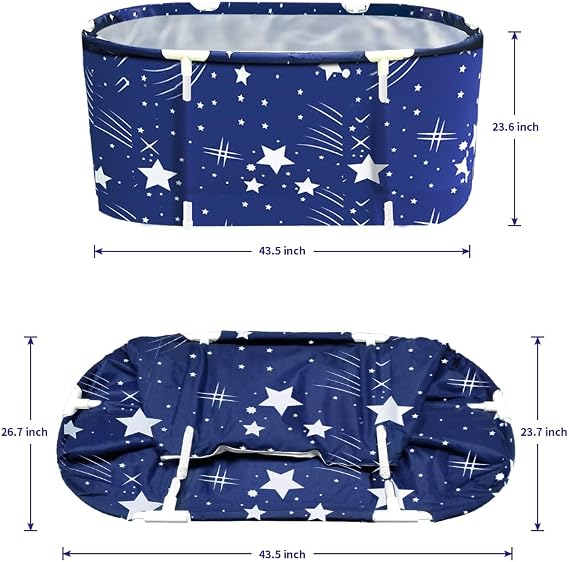 BESTHLS Portable Bathtub for Adult, Foldable Bathtub Portable Soaking Bath Tub,Eco-Friendly Bathing Tub for Shower Stall (Large Blue Sky)