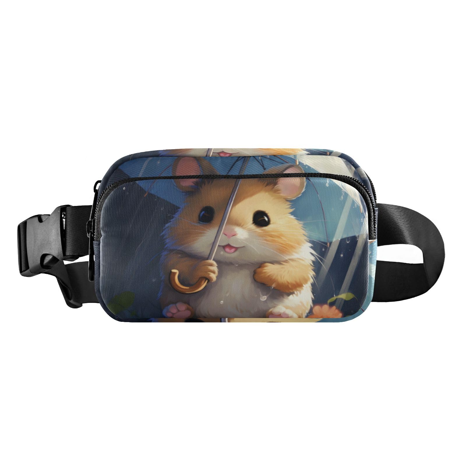 Fanny Pack for Women Men, Hamster with Umbrella Belt Bag Waist Pack Crossbody Bag Bum Bag with Adjustable Strap
