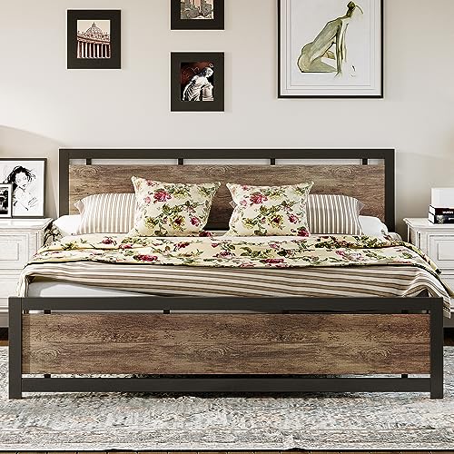 LIKIMIO King Bed Frame with Headboard and Footboard,...