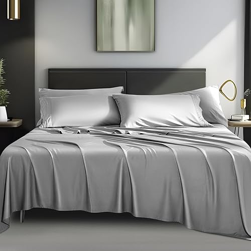 Shilucheng Juego de sábanas de 6 piezas, rayón derivado de bambú, sábanas refrescantes y transpirables, sábanas y fundas de almohada sedosas,