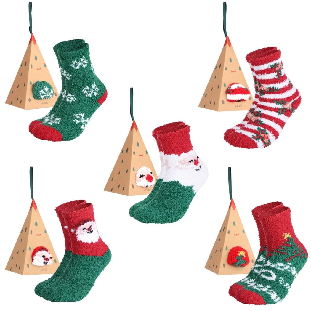 10 paia di calzini natalizi, caldi disegni invernali, motivi Babbo Natale e albero, abbigliamento festivo colorato, regalo di Natale perfetto, 5 paia, Multicolore, Etichettalia unica