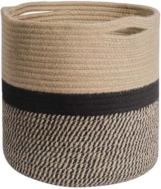Jute Woven Cotton Rope Plant Basket - Foldable 20x20cm Indoor Planter & Storage Organizer