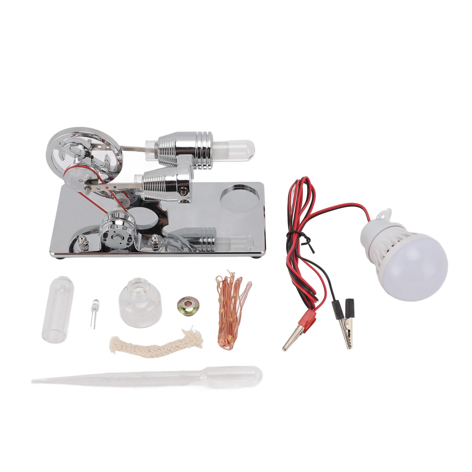Generic Modello di Motore Sterling con Lampadina a LED, Materiale Durevole per Scopi Educativi, Ideale per Progetti Scientifici per Bambini, Dimensioni 6,9x3,7x4,5 Pollici (SILVER)