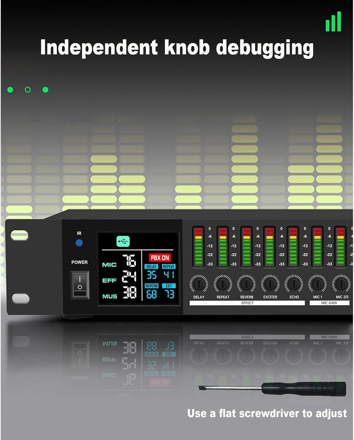 Equalizzatore Grafico Effettore Pre-Stadio Digitale KTV, Mixer for Karaoke, riverberatore, processore Audio, con Schermo LCD, Anti-ululato