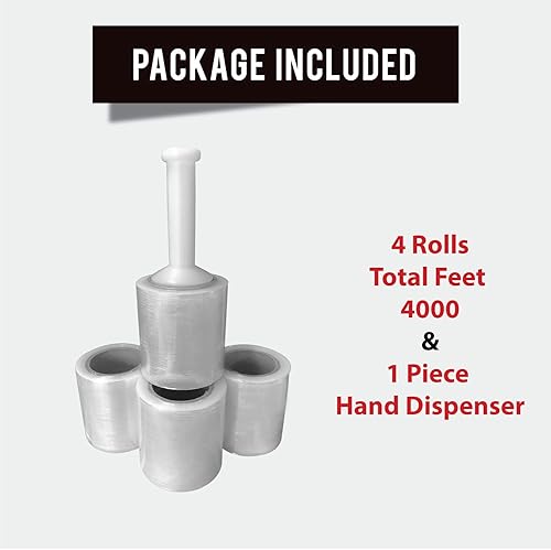 Miniatura 5 de PofA Mini rollo de película elástica, transparente, 5 pulgadas x 1000 pies x 80 (20 micrones), 4 rollos con dispensador de mango de plástico,