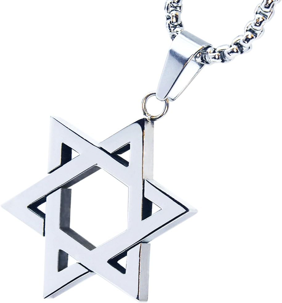 Men's Stainless Steel Six Point Star Pendant 24" 3mm Box Necklace SCP 132 S