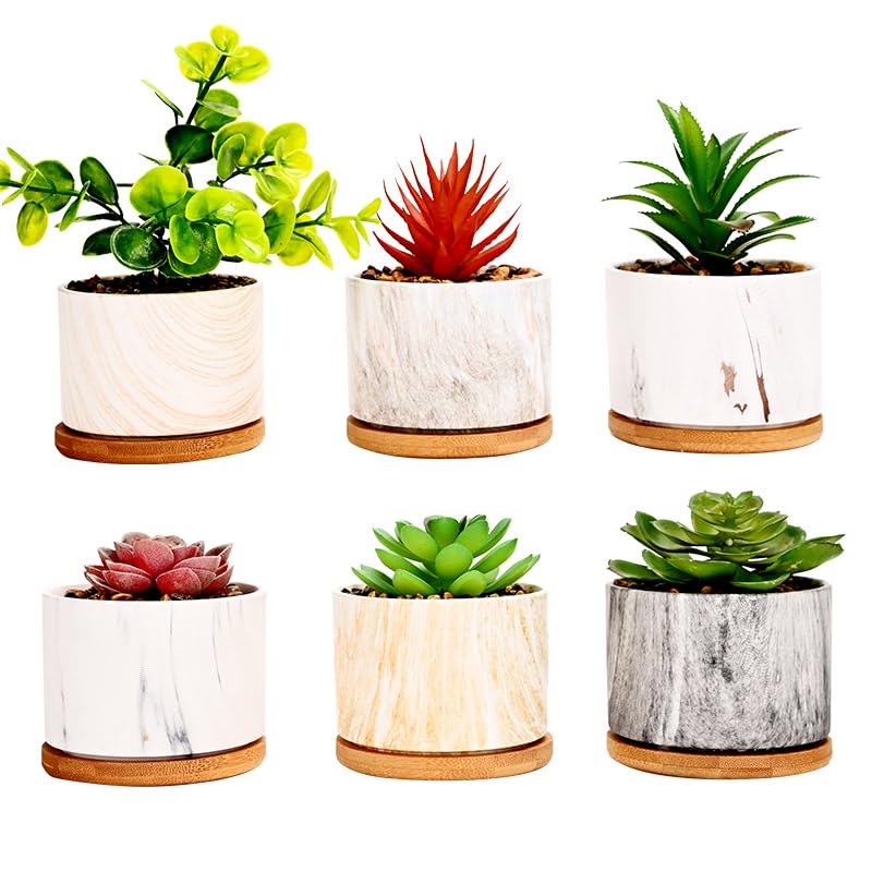 simpa 6PC Decorative Mixed Pattern Ceramic Plant Pots - Mixed Colour Design 7.3cm (H) x 7.3cm (Dia)