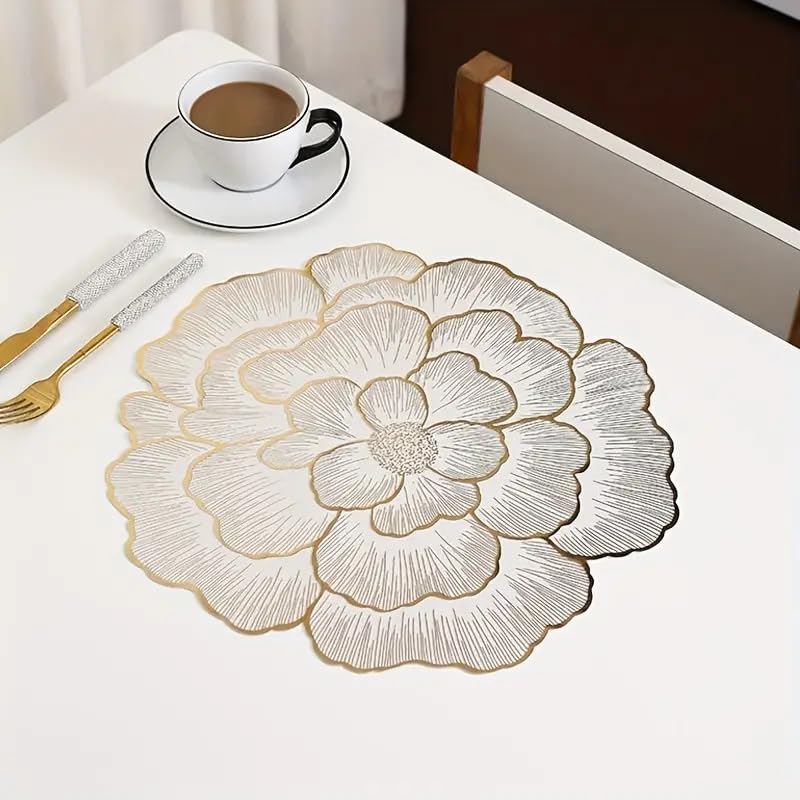Image of Dakshya Industries PVC Waterproof Round Table Placemats & Table Runner Combo | 6 Round Mats (38 x 38 cm) + 1 Runner (91 x 33 cm) | Heat Resistant, Washable, Non Slip (Silvenza)