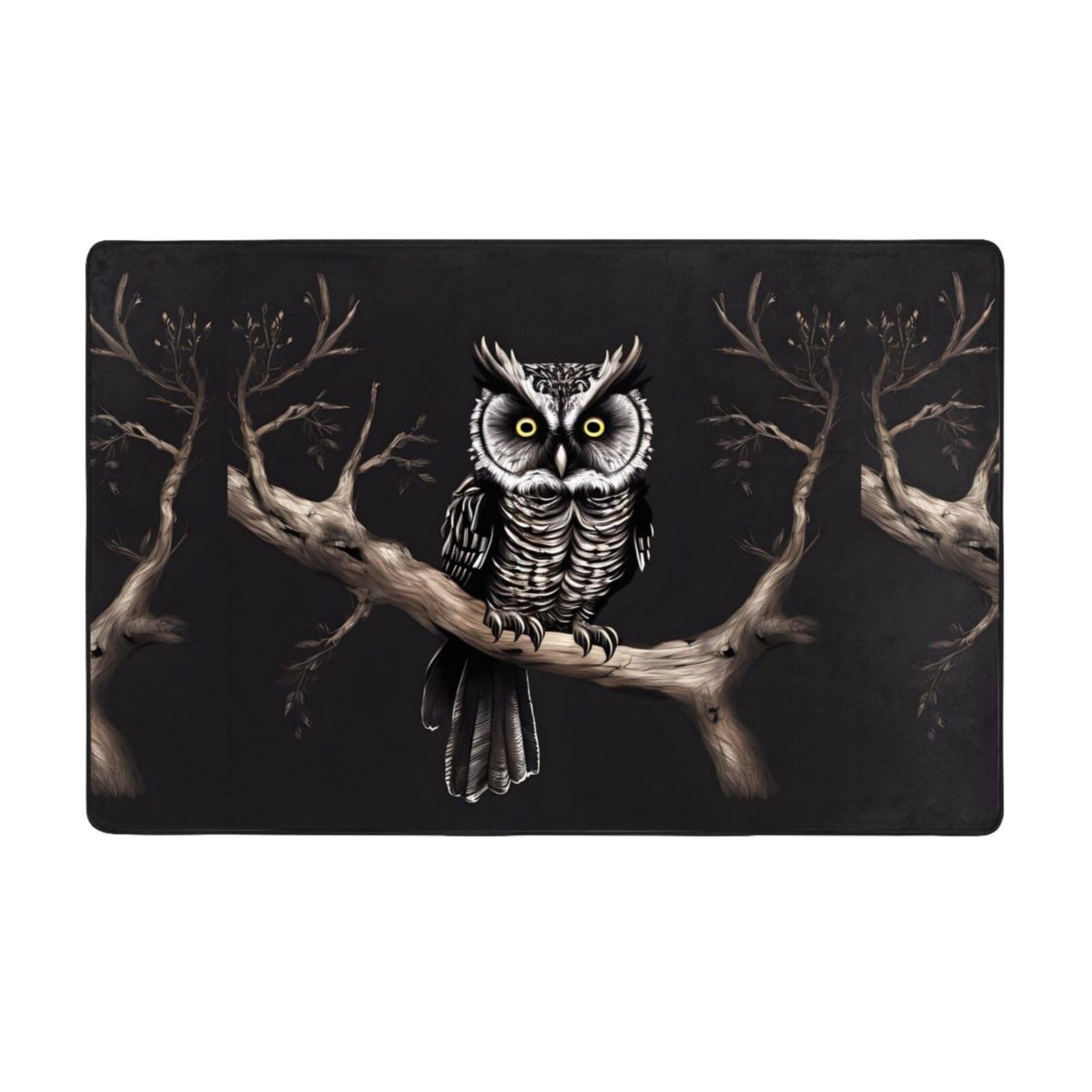 Tapis velours doux imprimé chouette tapis de salon lavable 152x99 cm