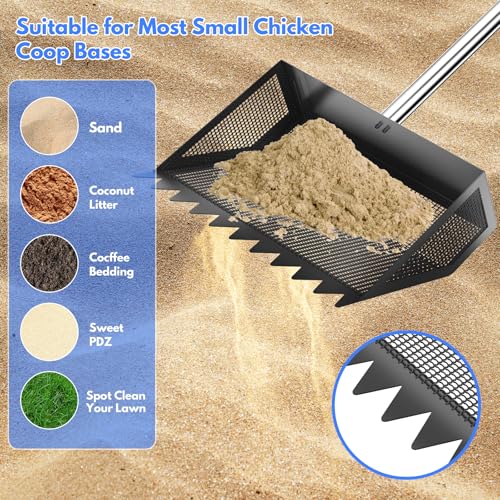 Image of VEEMI Chicken Poop Scooper Rake 2-in-1,304 Stainless Steel Shovel Head, Chicken Litter Scoop with Handle for Chicken Coop for Sand, Pet Waste Cleaning, Litter Sifting Shovel (35 to 65 inch) | Chicken Poop Scooper