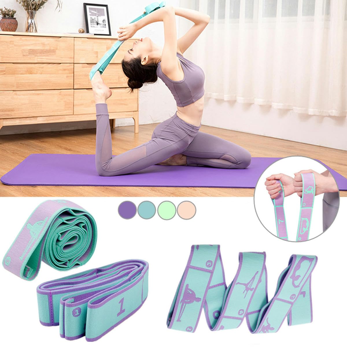 Sangle De Yoga Élastique - Bande De Résistance Avec Boucles, Pour Pilates, Stretching Et Fitness