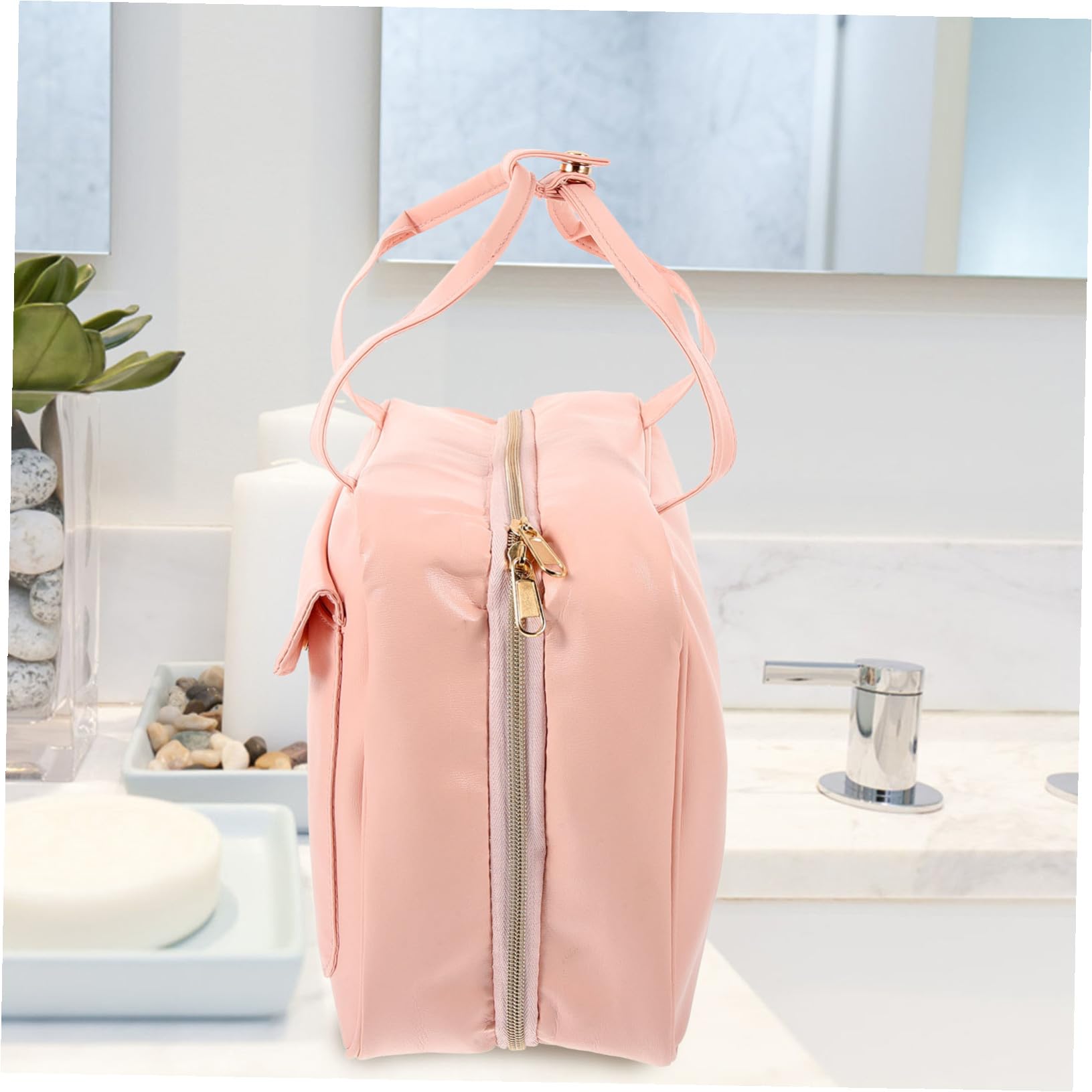 Borsa da Viaggio per Cosmetici e Trucchi Pieghevole, Rosa | Pu Leather, Scomparti Multipli e Tasche, Manico Design Appeso, Capienza Ampia per Outdoor