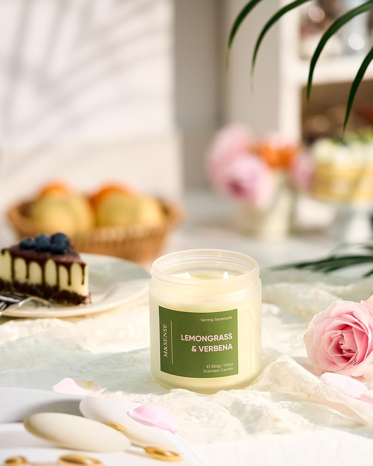 M&SENSE Lemongrass Verbena Scented Candle - 11.6oz 70 Hours Burn Time Natural Soy Wax Non-Toxic Candle, 2-Wick Aromatherapy Home Decor Fragrance Gifts for Relaxation & Stress Relief image 7 of 8 B0DR4644GT