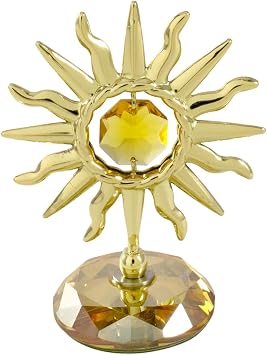 Crystocraft Sunburst Flower Figurine with Crystal Base, Mini Flower Ornament Decorative Home Office Gift for Wedding Thanksgiving Valentines Day Birthday Christmas, 5.2 * 6.6cm