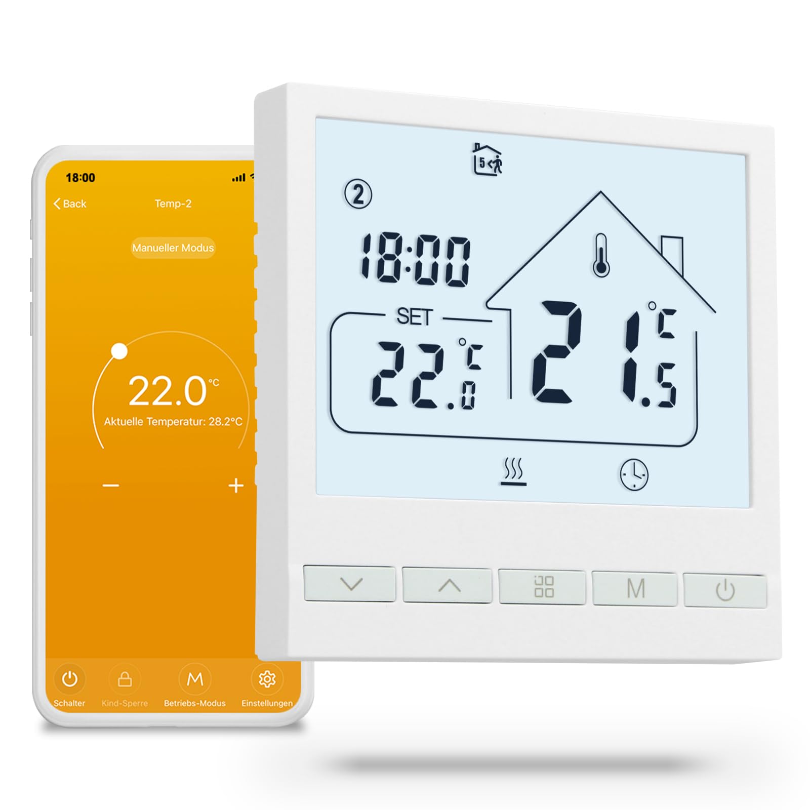 BEOK CONTROLS Beok Thermostat WiFi Für Elektrische Fußbodenheizung Raumthermostat Fussbodenheizung Smart Heizungsthermostat Digital Kompatibel Alexa Echo, Google Assistant Tuya WLAN App 16A TOL47WIFI