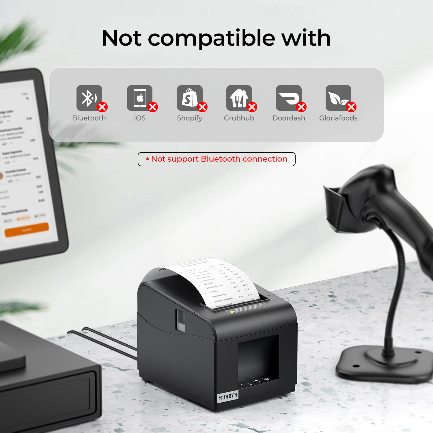 MUNBYN Thermodrucker ITPP072 Bondrukcer 80mm Belegdrucker POS-Drucker mit USB+LAN-Anschluss Quittungsdrucker kompatibel mit Android Windows ChromeOS Linux Unterstützt Keine Bluetooth-Verbindung