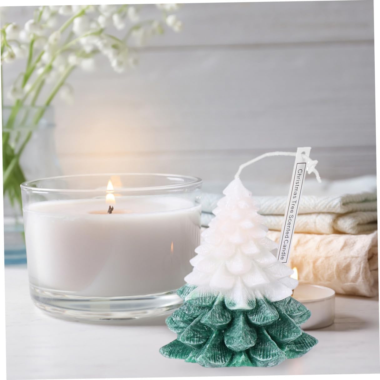 Xmas Christmas Tree Candle Festive Decoration Scented Wax Centerpiece
