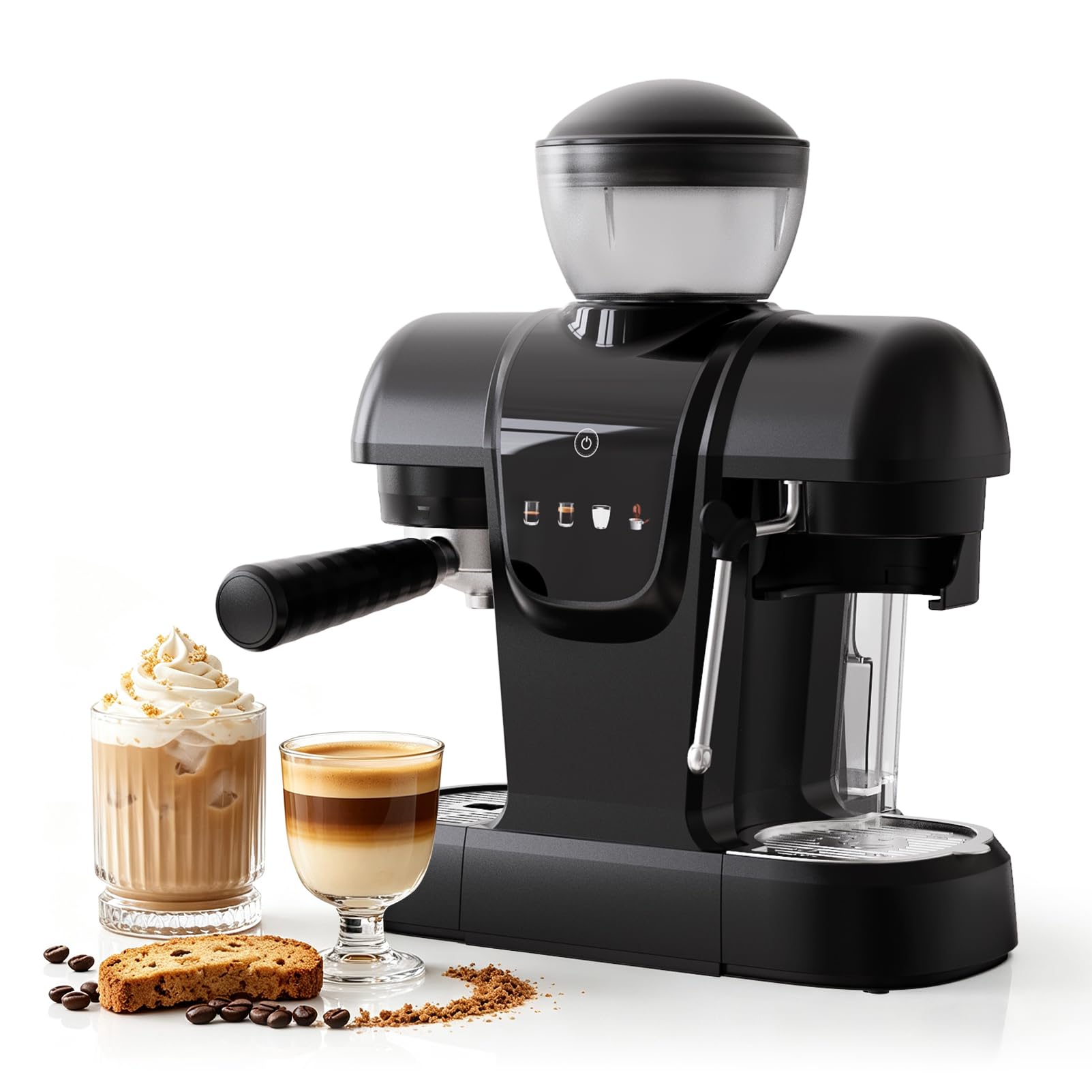 Espresso Kaffeemaschine mit Mahlwerk, 19 Bar, Touchscreen, Milchaufschäumer, 220g Bohnenbehälter, 800ml Wassertank, Filter Kaffee & Espresso Kombination,Schwarz