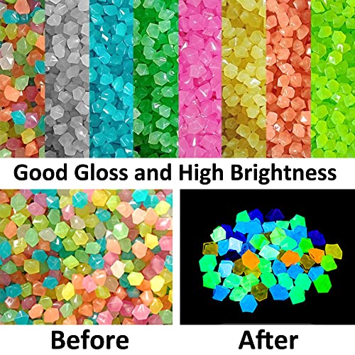 MOCNT 300Pcs Colorful Glow in the Dark Pebbles Rock Luminous Cobblestones Glowing Pebbles Stones Garden Yard Decor Home Walkway Aquarium Fish Tank Decoration 14x11mm - Image 2