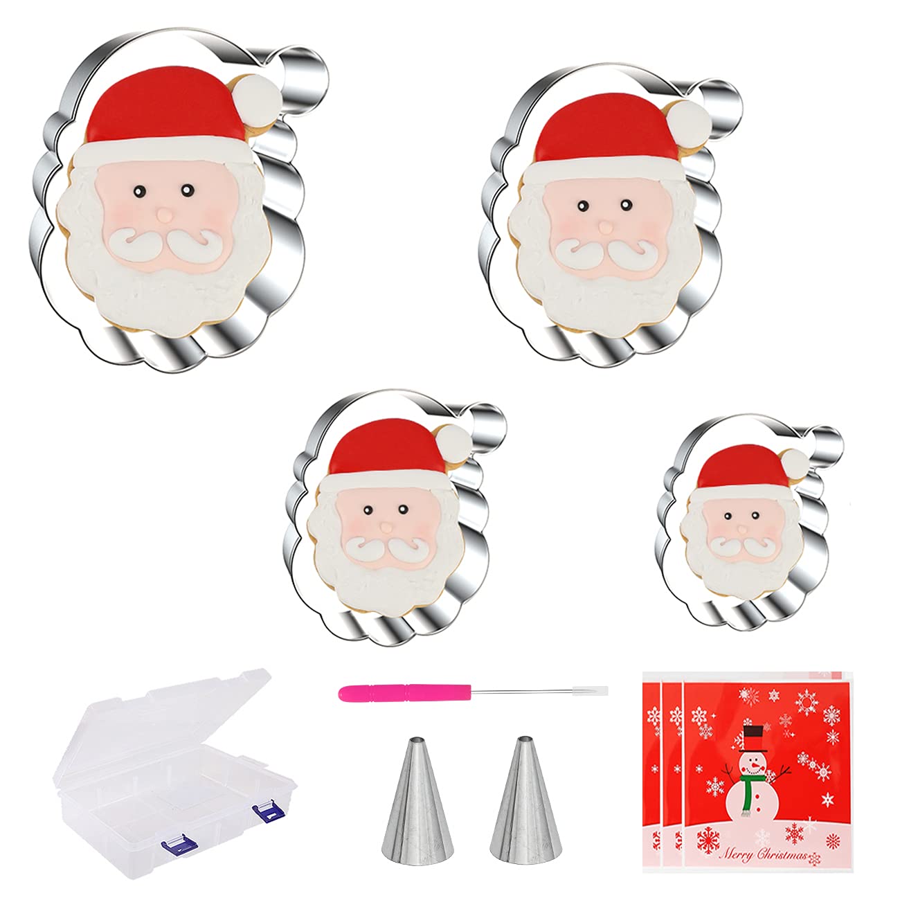 Christmas Cookie Cutter Christmas Man Face Santa Face 4 Pcs, with Pattern Card and Storage Box Mousse Cake Fruit