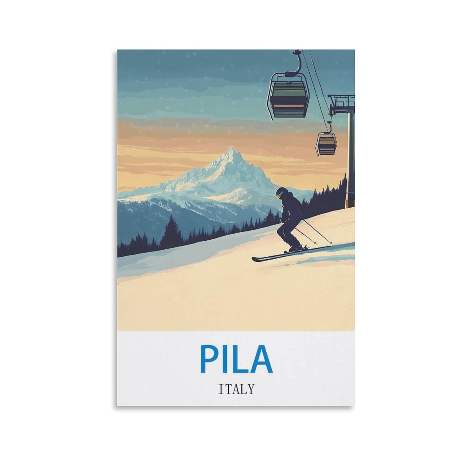 Wgmdoee Unframe-Style Pila Italy Vintage Travel Posters Ski 08X12inch(20X30cm) Canvas Poster Living Room Wall Art Home Decor