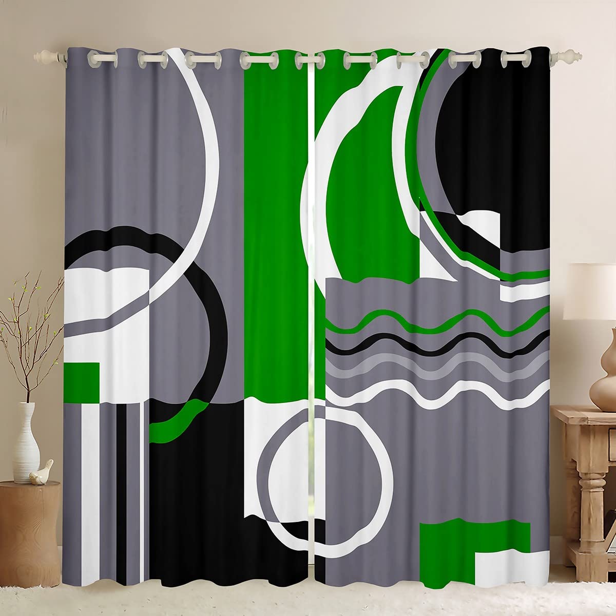 Loussiesd Geometric Dreapes Green Grey Black Curtains for Bedroom Living Room Kids Decor Stripe Line Blackout CurtainsModern Striped Art Window Treatments W52*L63 โ image 1