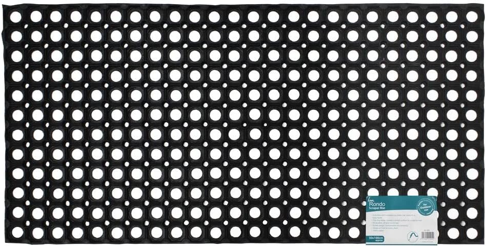 JVL Rondo Rubber Ring Heavy Duty Outdoor Contract Door Mat, Black, 50 x 100 cm, 01-095