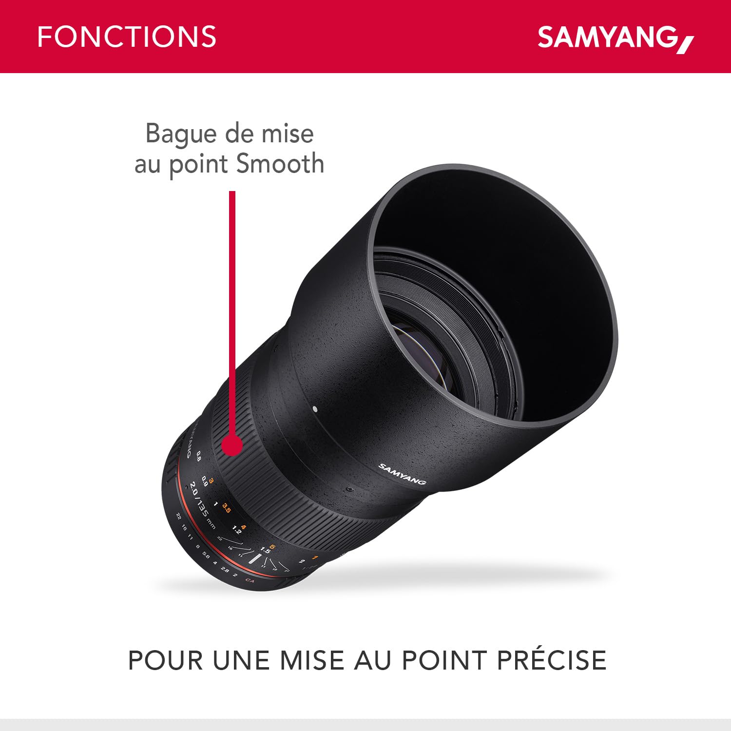 Samyang 135 mm F2.0 pour Canon EF - Plein format et téléobjectif APS-C à focale fixe pour appareil photo Canon avec monture EF/EF-S, mise au point manuelle