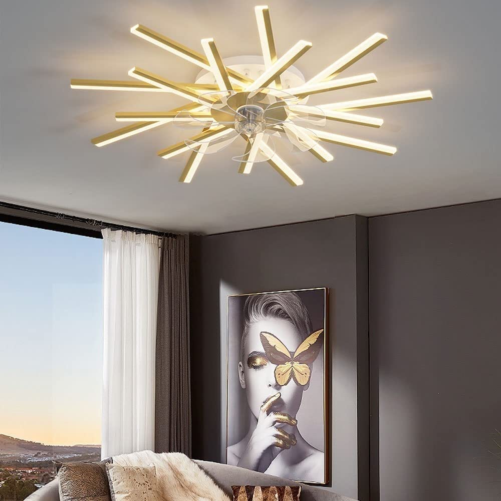 Chandelier Light, Modern Minimalist Ceiling Fan with Light Low Profile Flush Mount Invisible Silent Bladeless Ceiling Fan for Living Room Bedroom Office Study Room Dining Room Ceiling Lamp(1)