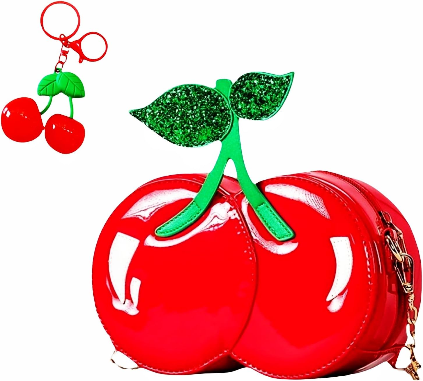 Novelty Handbags, Fun Shape Purse Chainstrap Glitter,Cherry shaped purse.
