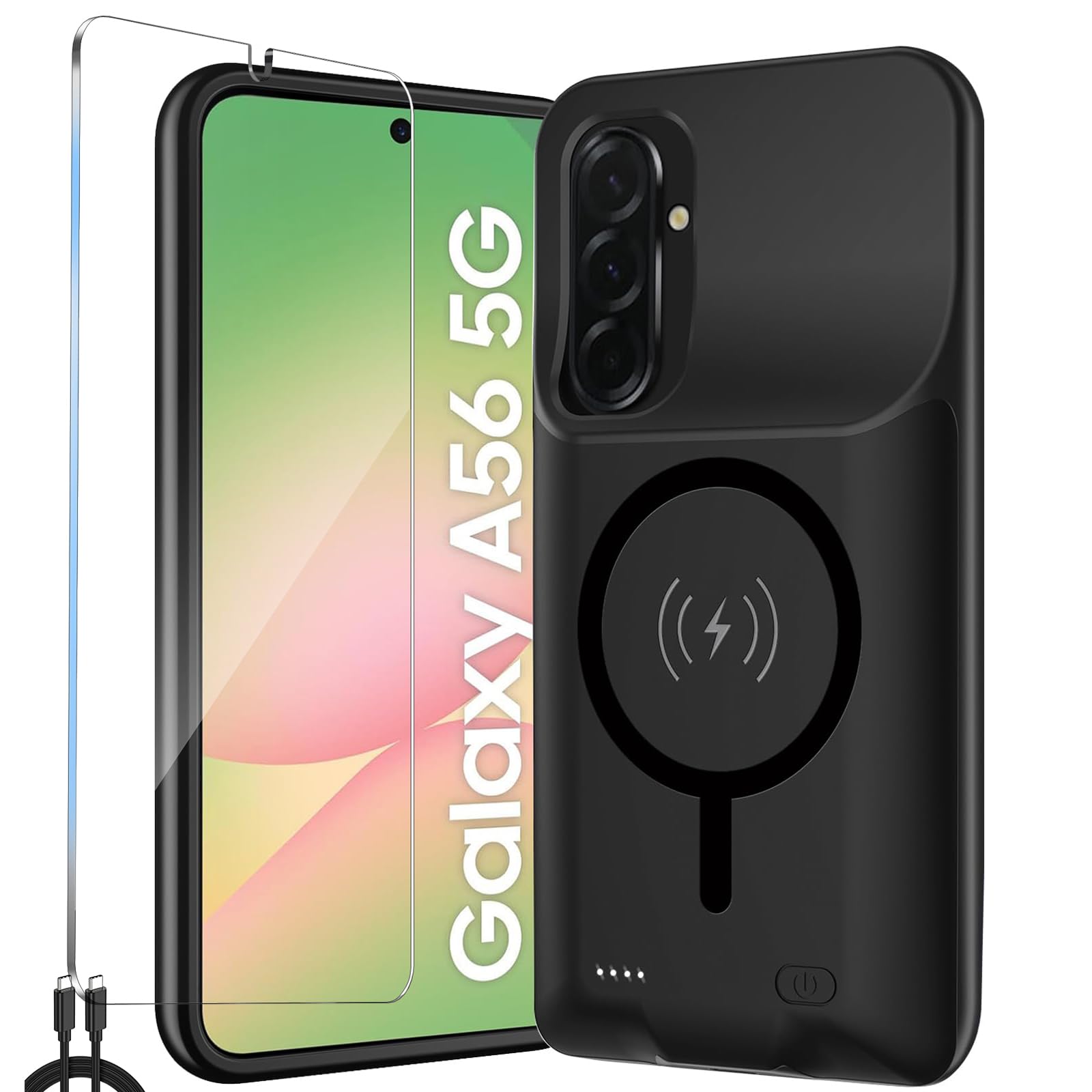 Custodia di alimentazione per Galaxy A36 / A56 - Caricabatterie ricaricabile da 10000 mAh, con custodia per telefono di ricarica della batteria esterna senza fili magnetica